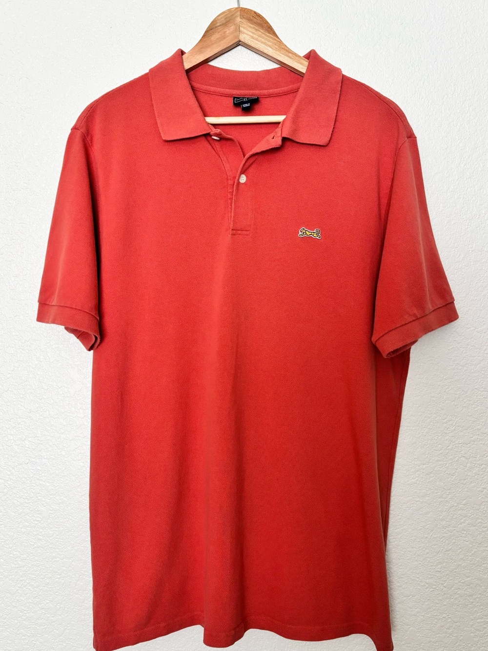 Vintage Le Tigre The Classic Polo XL Coral Red 100% Cotton Tiger Logo Preppy